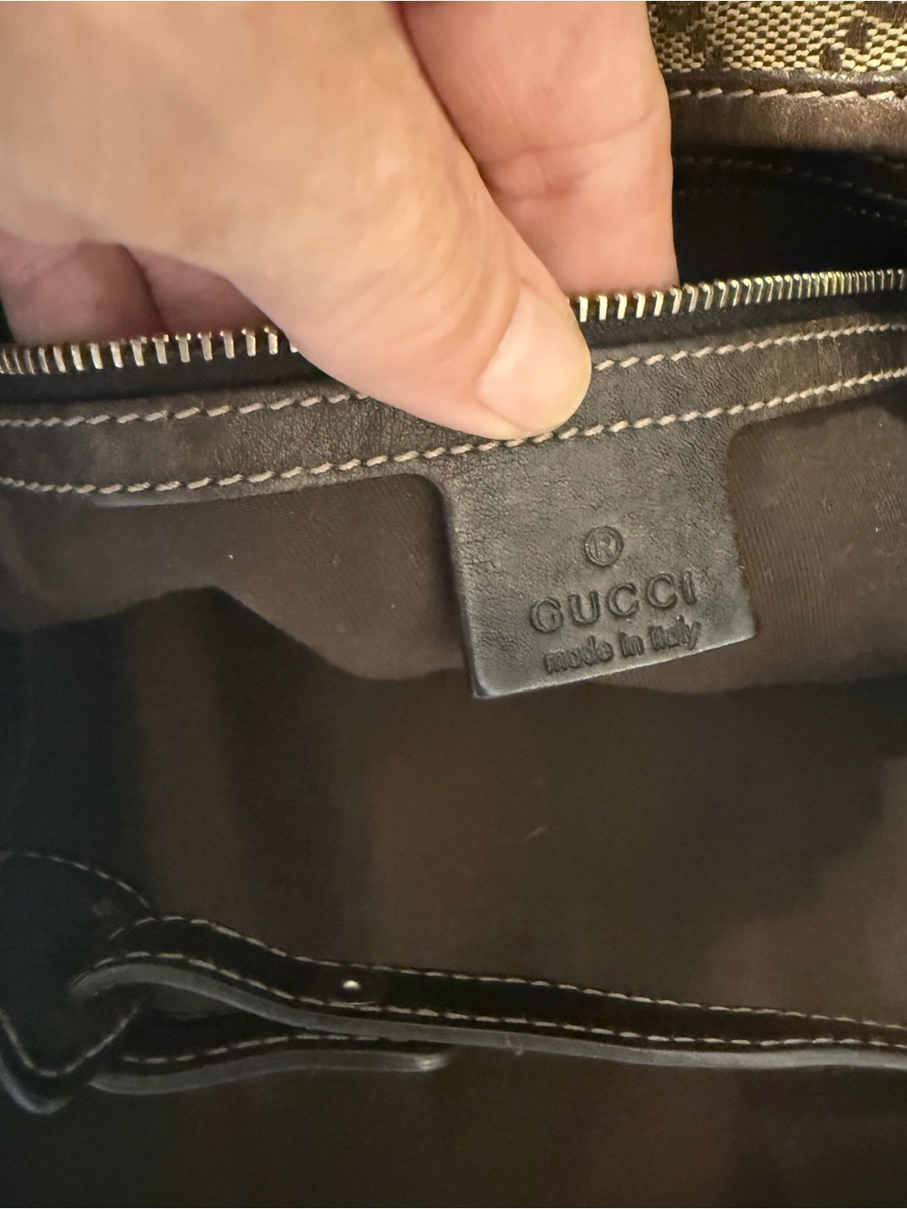 Gucci Beige GG Canvas Braided-Handle Shoulder Bag with Dark Brown Trim - Picture 13 of 14